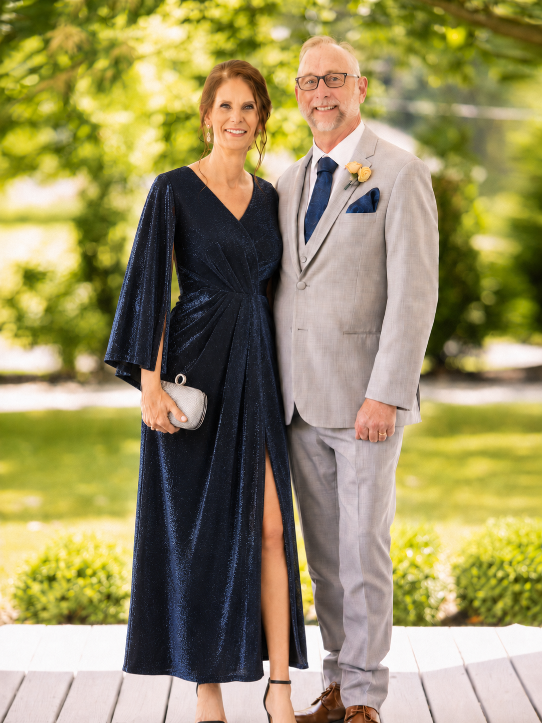Lurex Mesh Cape Sleeve Sheath Mother of the Bride Dress #color_Navy Blue