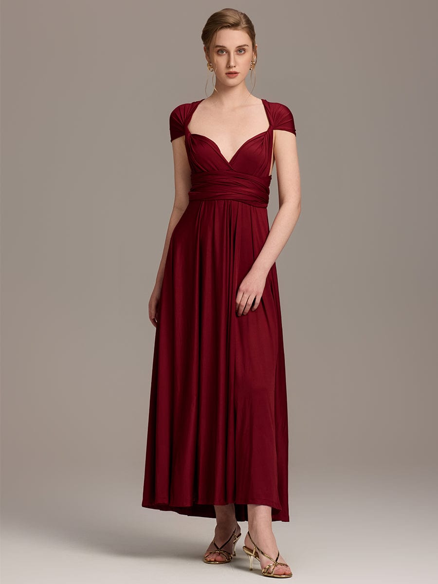 High-Stretch Soft Versatile Convertible Bridesmaid Dress #color_Burgundy
