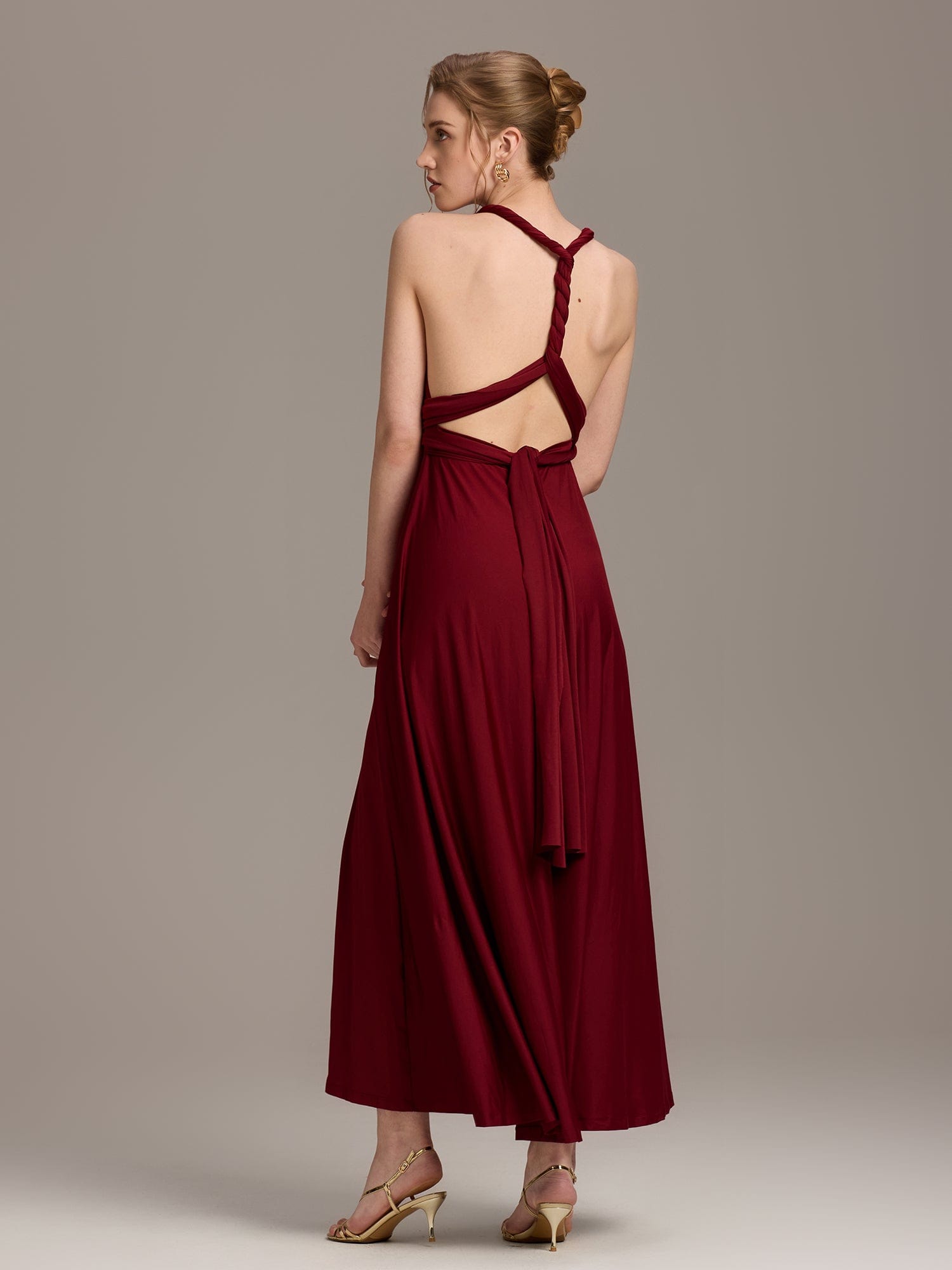 High-Stretch Soft Versatile Convertible Bridesmaid Dress #color_Burgundy