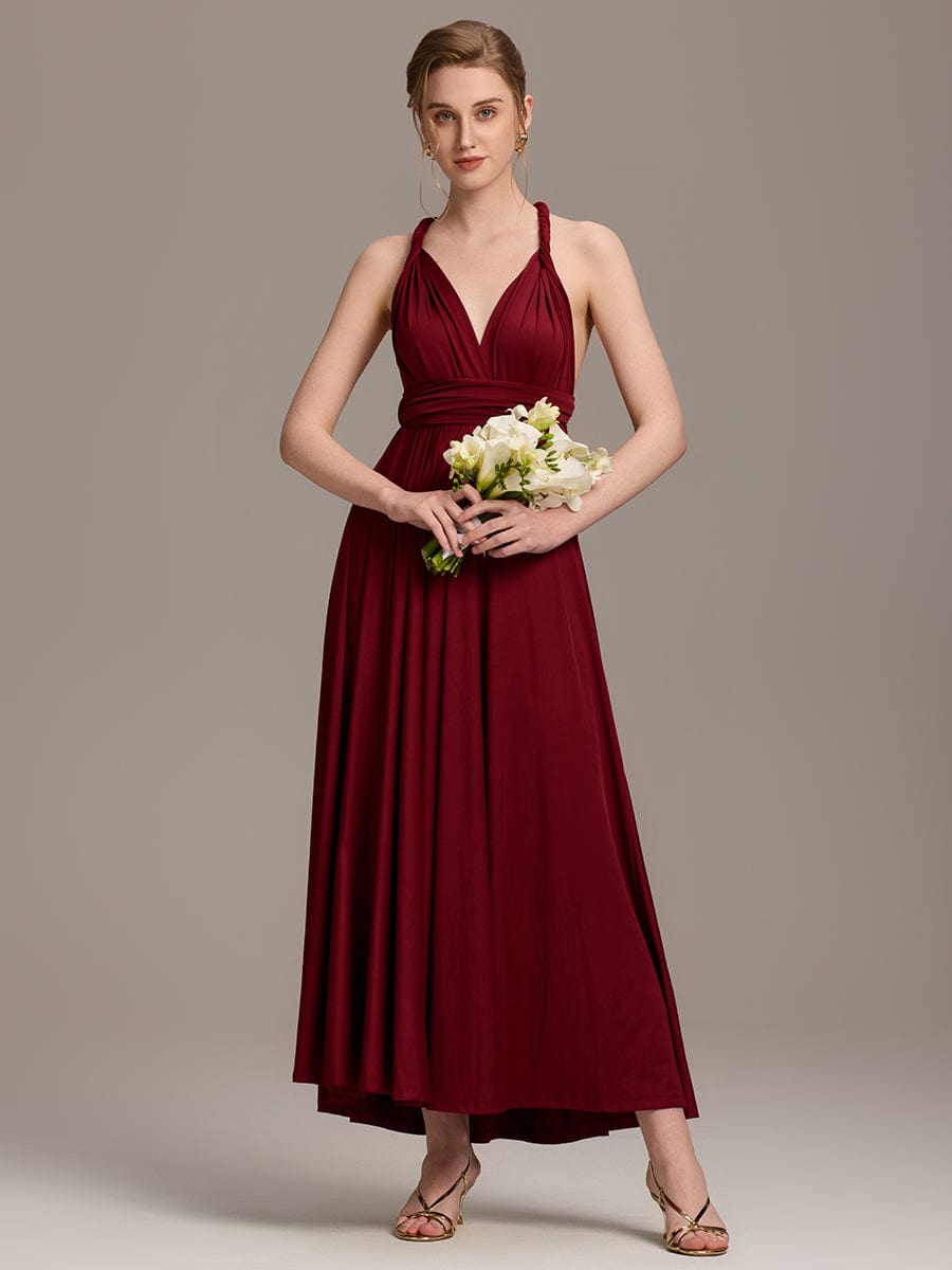 High-Stretch Soft Versatile Convertible Bridesmaid Dress #color_Burgundy