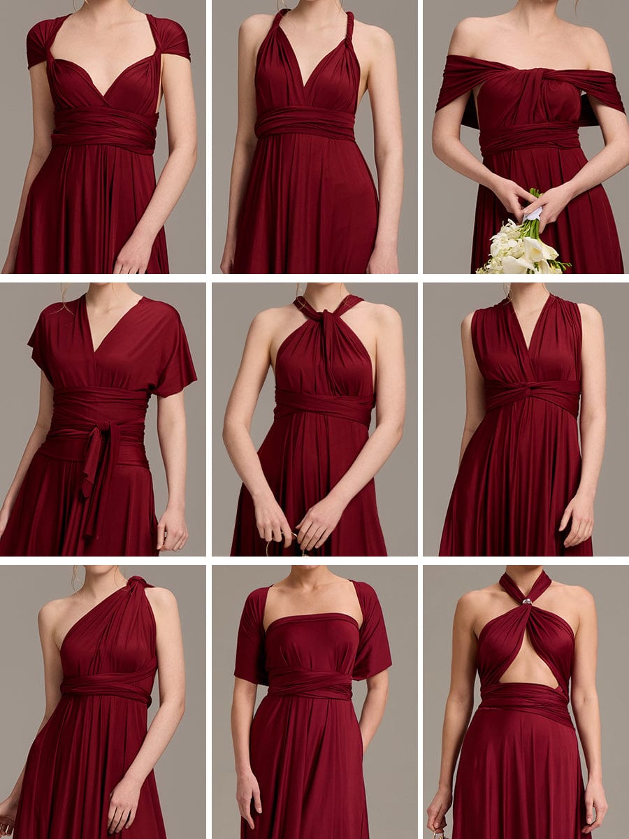 High-Stretch Soft Versatile Convertible Bridesmaid Dress #color_Burgundy