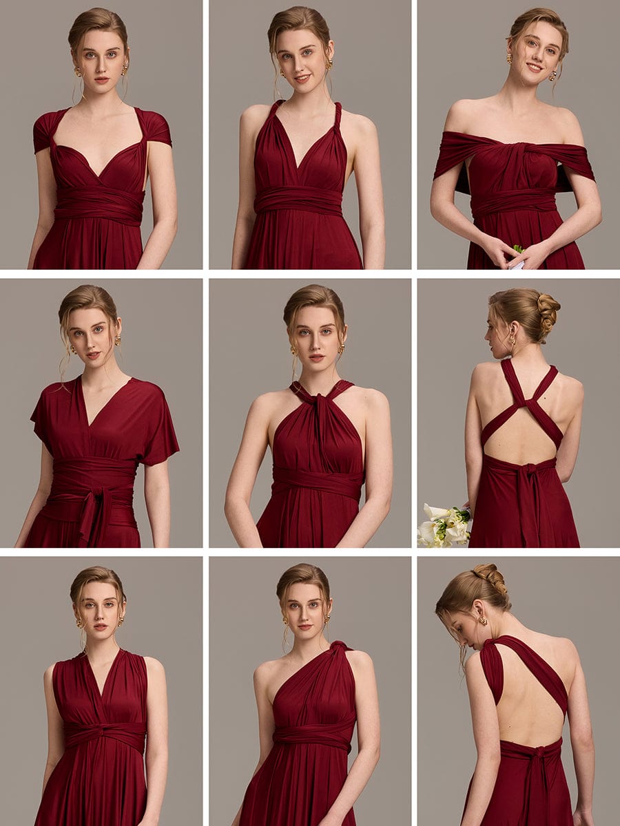 High-Stretch Soft Versatile Convertible Bridesmaid Dress #color_Burgundy