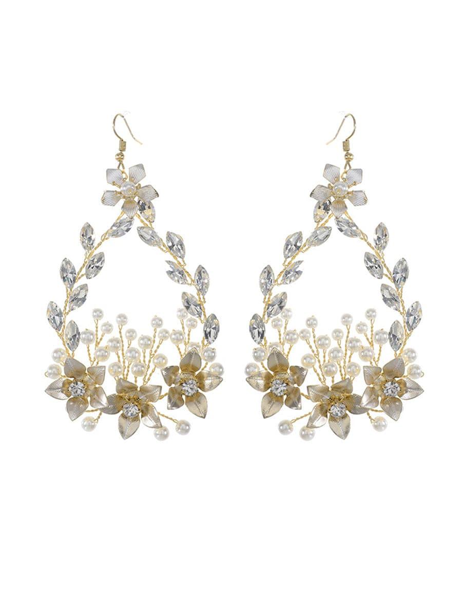 Exquisite Design Imitation Pearl Rhinestone Handmade Earrings #color_Gold Exquisite Design Imitation Pearl Rhinestone Handmade Earrings