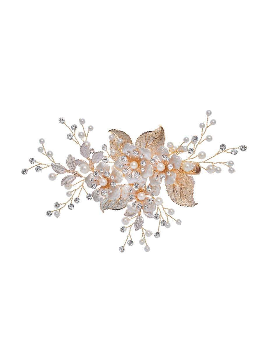 Delicate Handmade Floral Decoration Headwear Pearl Hairpin #color_Gold Delicate Handmade Floral Decoration Headwear Pearl Hairpin