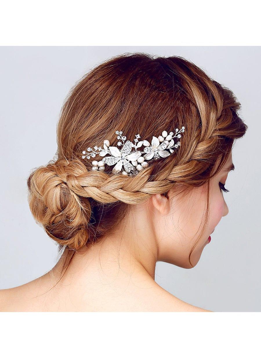 Elegant Handmade Hair Accessories Pearl Rhinestone Hair Comb #color_White Elegant Handmade Hair Accessories Pearl Rhinestone Hair Comb