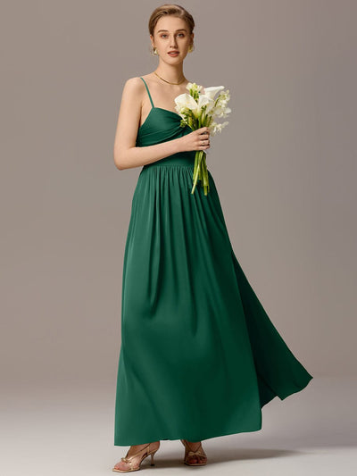 Satin Pleated Back-Tie Sleeveless Maxi Bridesmaid Dress #color_Dark Green