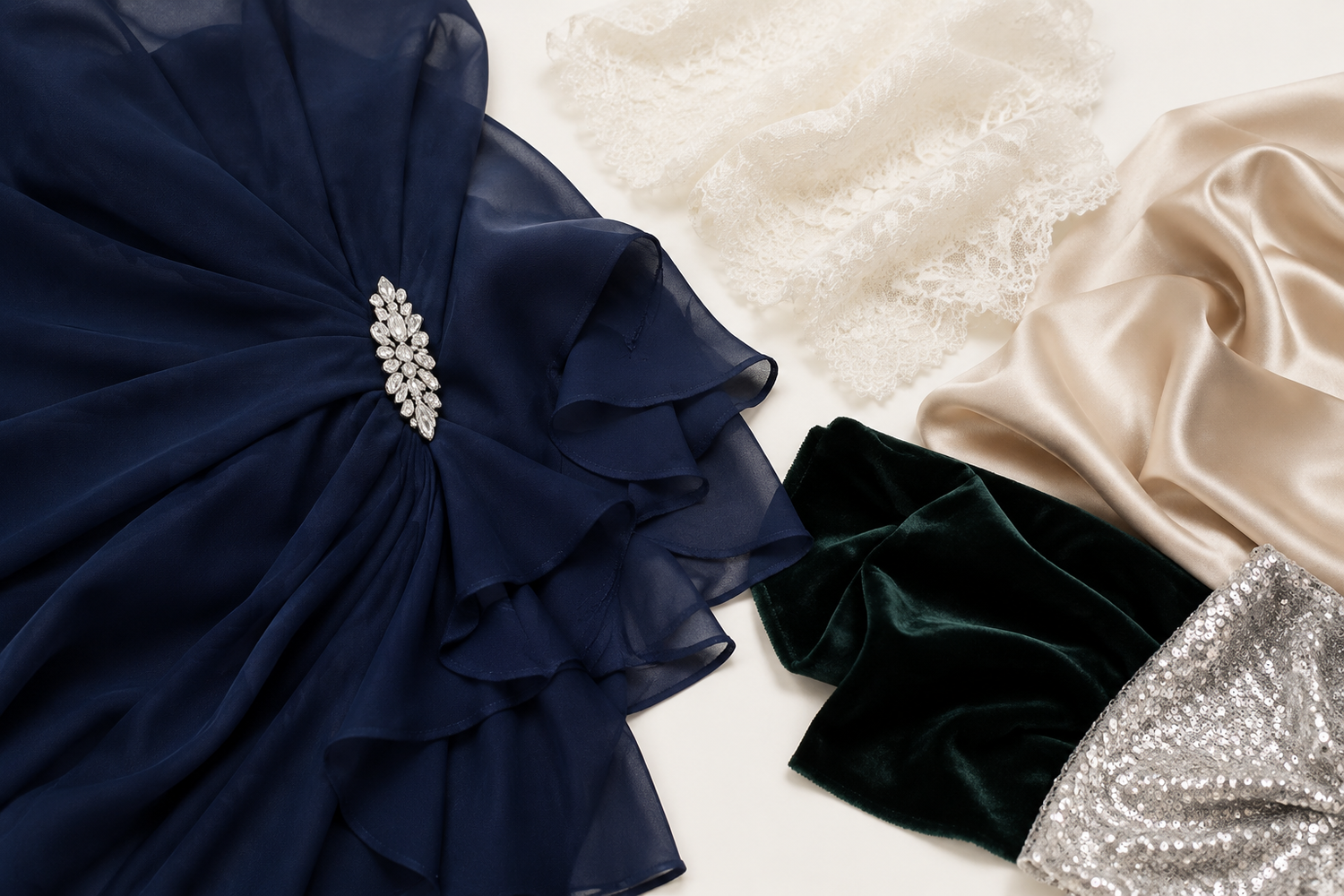 Chiffon satin lace velvet and sequined fabrics