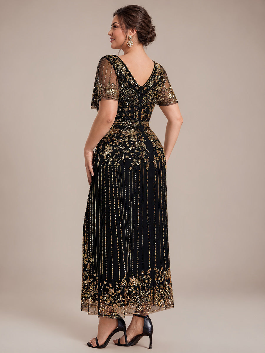 Plus Size Sequin Tulle Cocktail Dress #color_Antique Gold