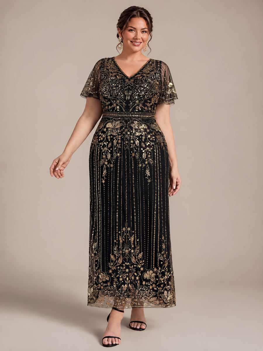 Plus Size Sequin Tulle Cocktail Dress #color_Antique Gold