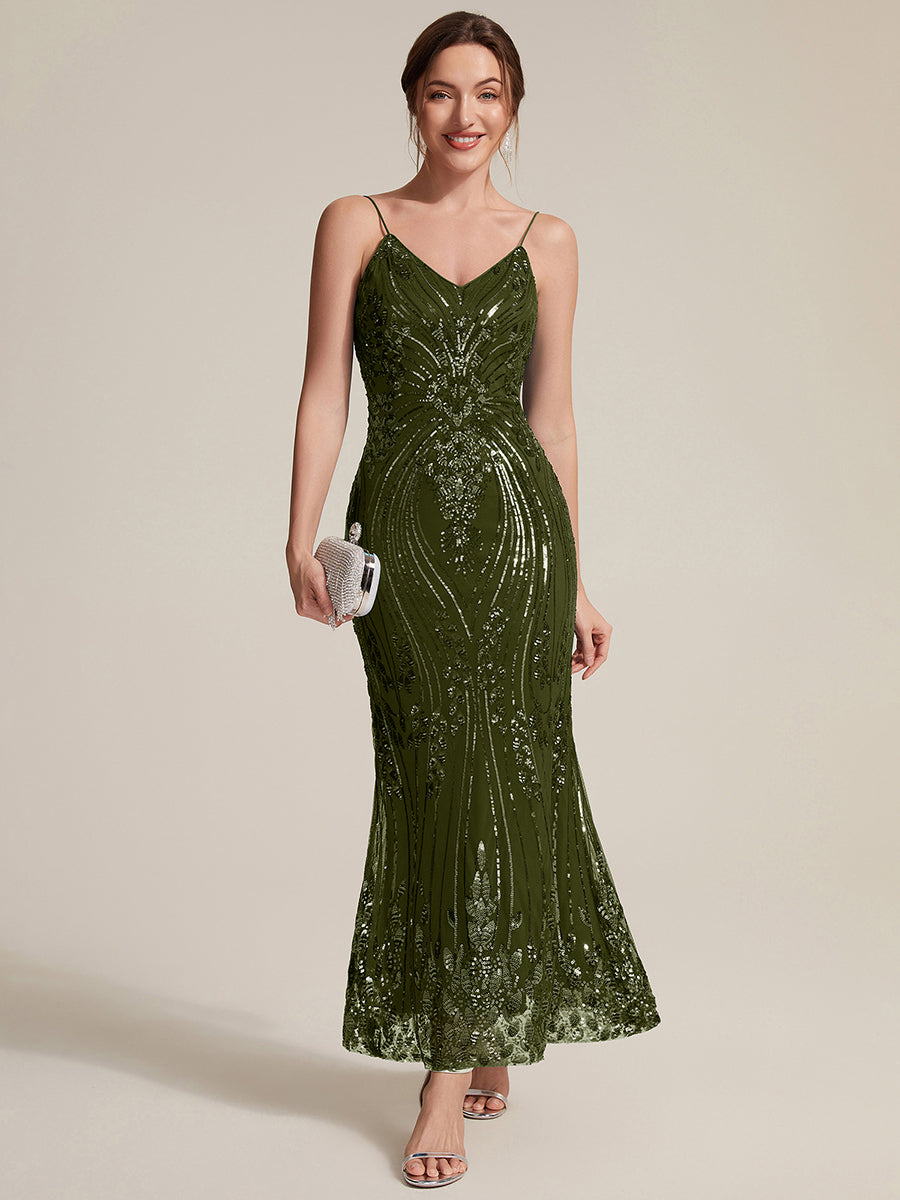 Sequins Sleeveless Sheath Cocktail Dress #color_Olive Green