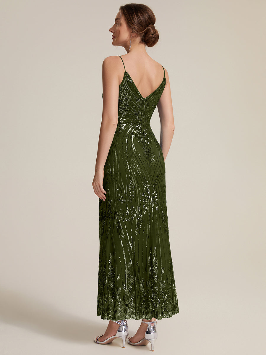 Sequins Sleeveless Sheath Cocktail Dress #color_Olive Green