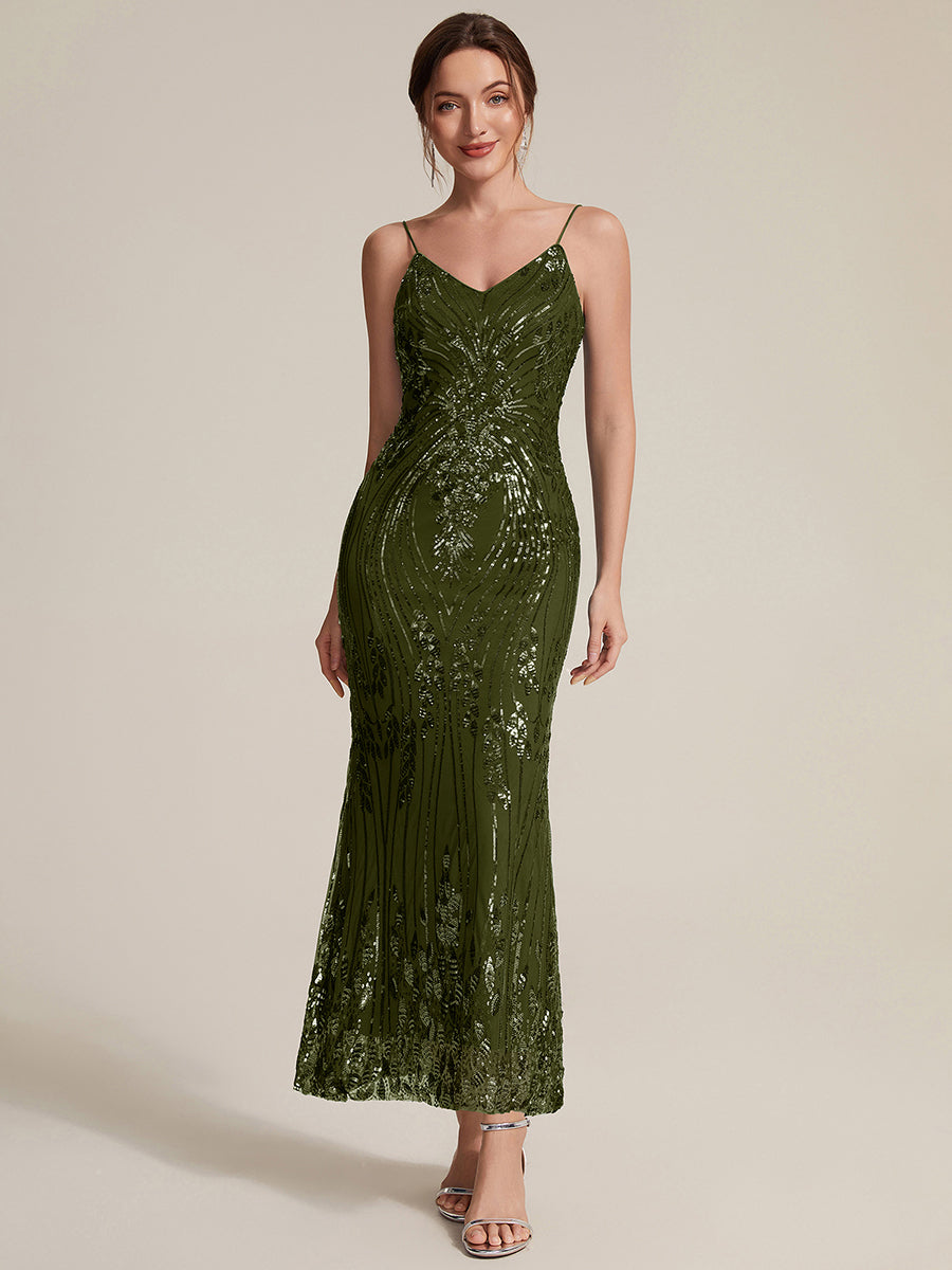 Sequins Sleeveless Sheath Cocktail Dress #color_Olive Green