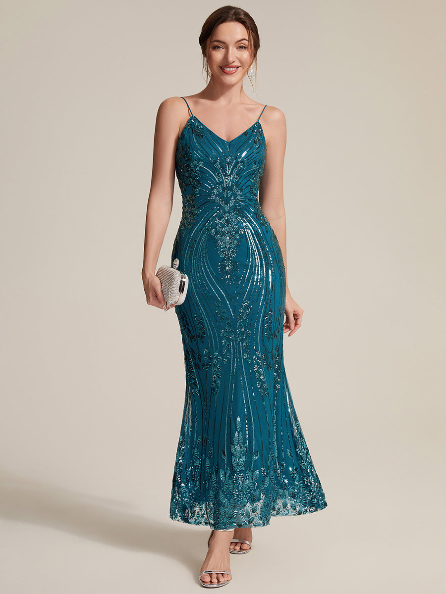 Sequins Sleeveless Sheath Cocktail Dress #color_Teal Blue