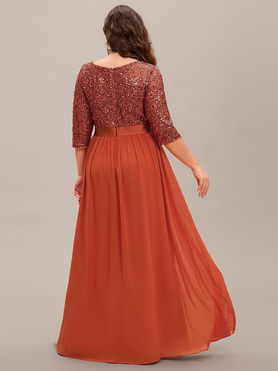 Sequin Round Neckline Dress with Chiffon #color_Burnt Orange