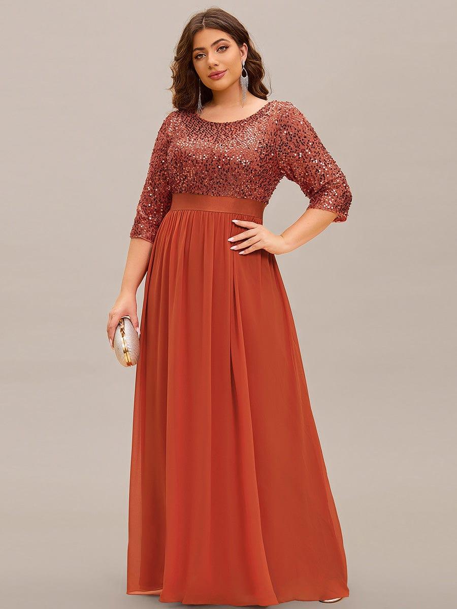Sequin Round Neckline Dress with Chiffon #color_Burnt Orange