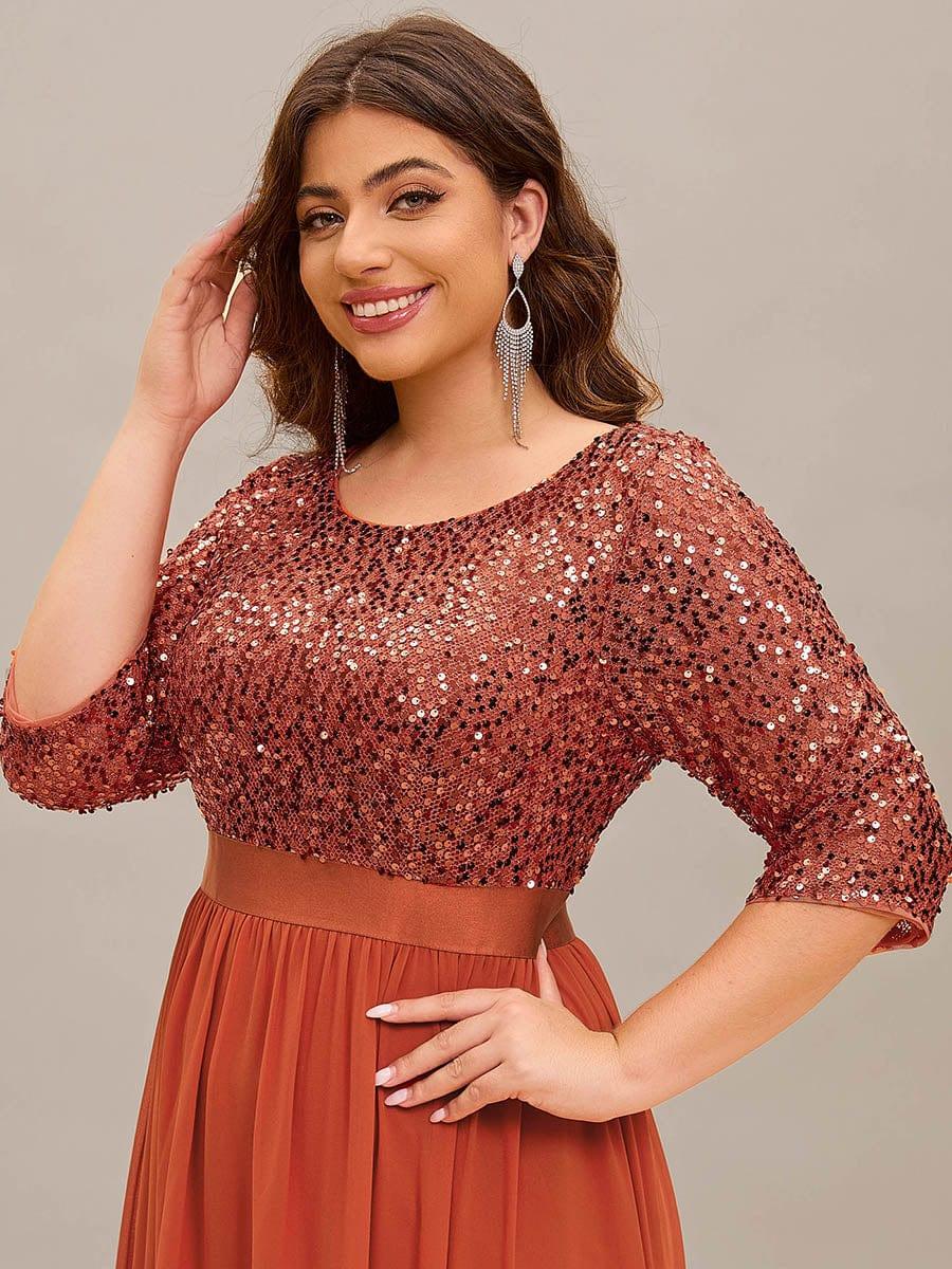 Sequin Round Neckline Dress with Chiffon #color_Burnt Orange