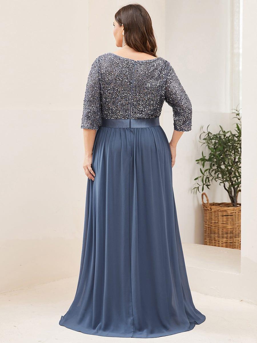 Sequin Round Neckline Dress with Chiffon #color_Dusty Blue