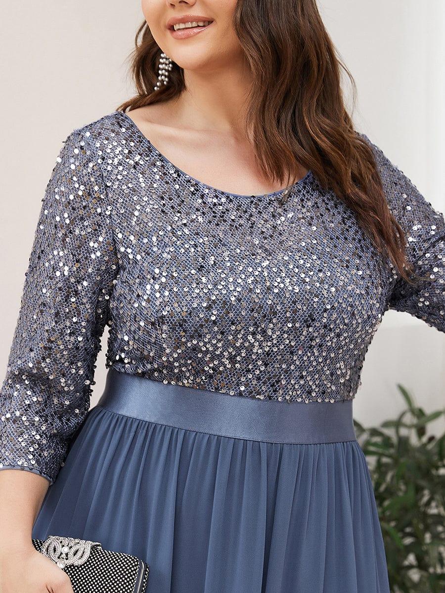 Sequin Round Neckline Dress with Chiffon #color_Dusty Blue