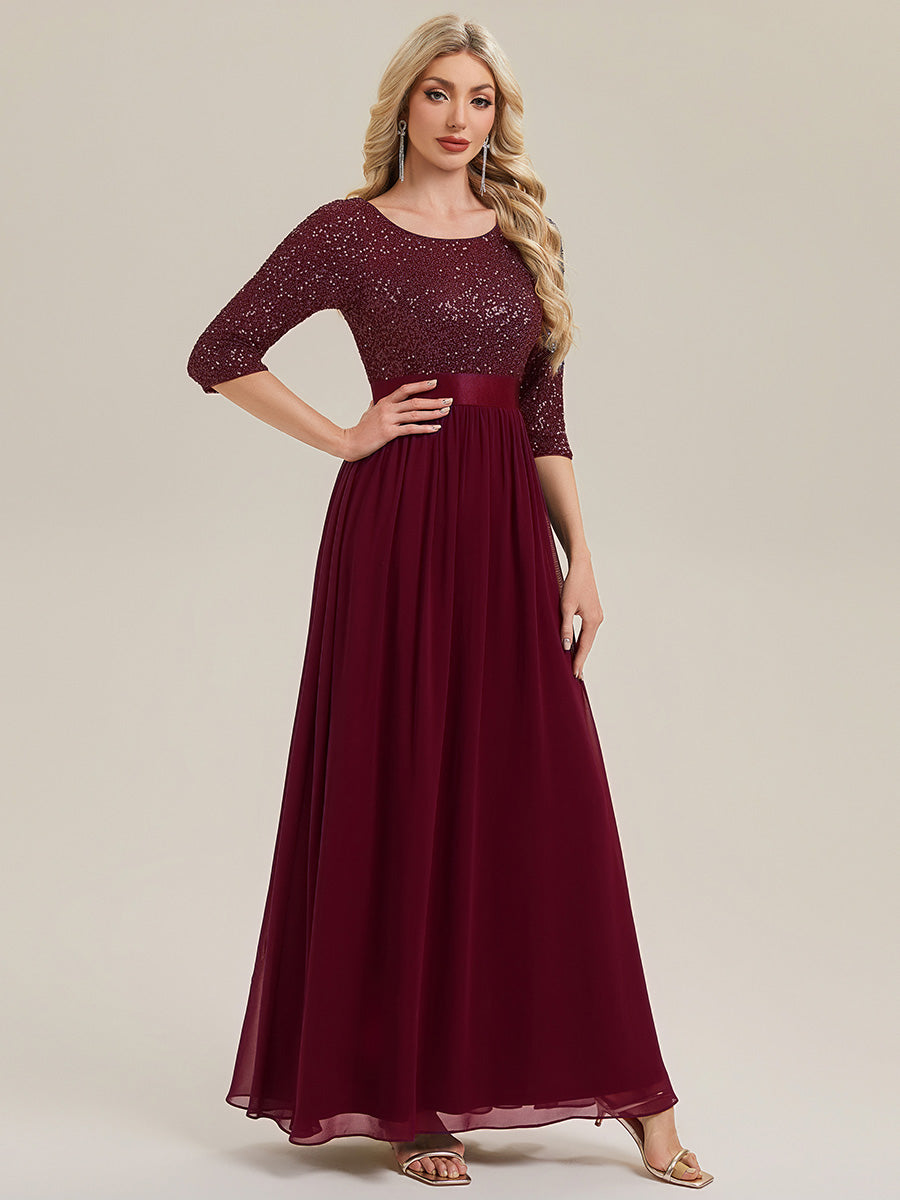 Glitter A-Line Maxi Evening Dress with Chiffon #color_Burgundy