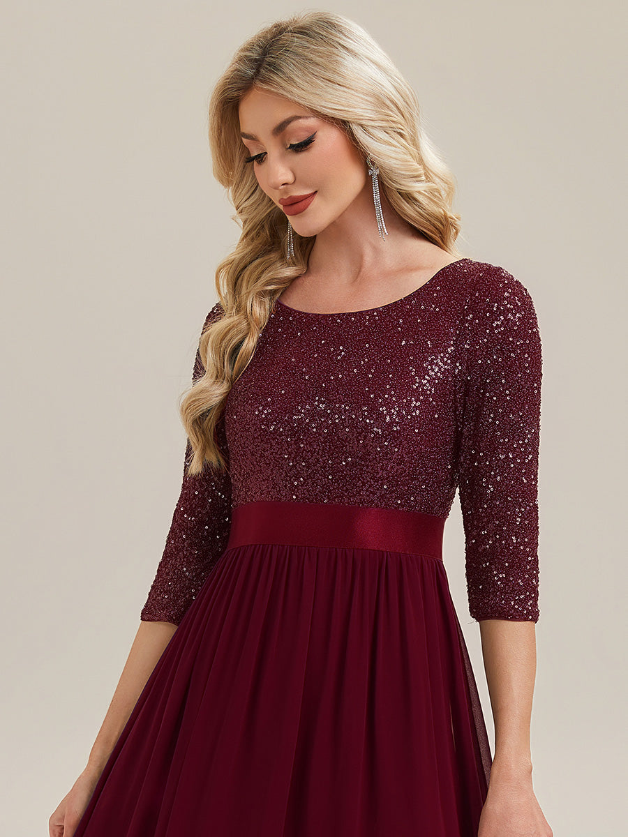Glitter A-Line Maxi Evening Dress with Chiffon #color_Burgundy