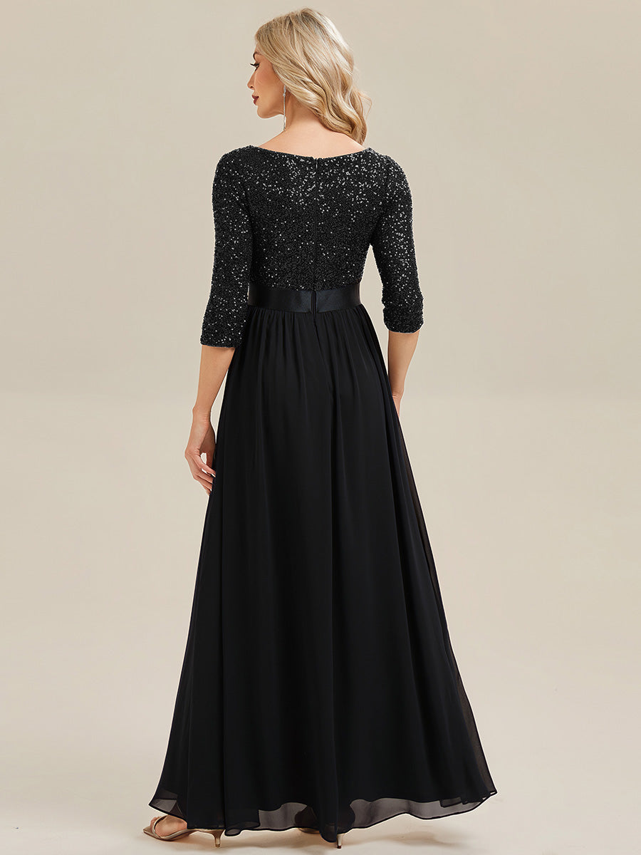 Glitter A-Line Maxi Evening Dress with Chiffon #color_Black