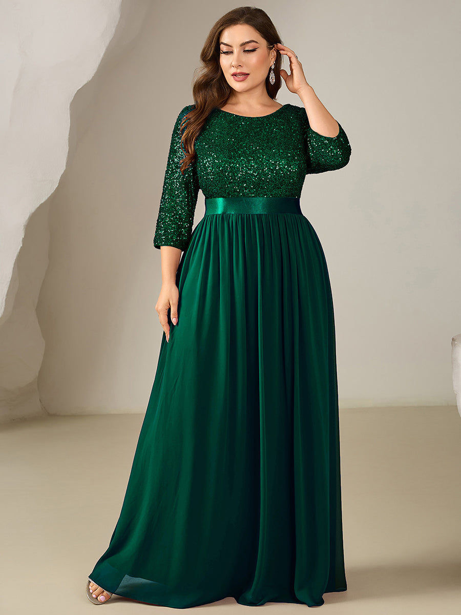 Glitter A-Line Maxi Evening Dress with Chiffon #color_Dark Green