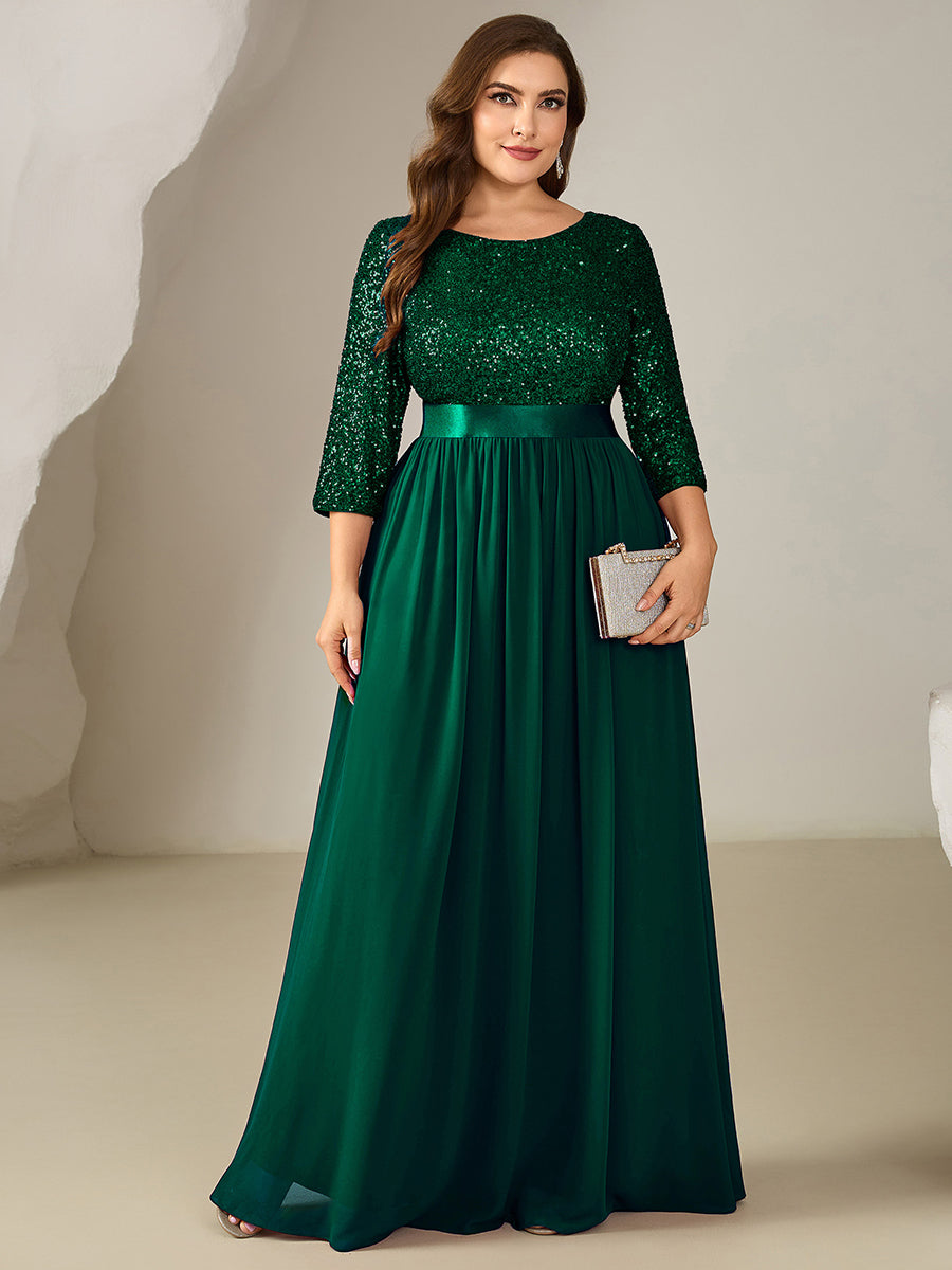 Glitter A-Line Maxi Evening Dress with Chiffon #color_Dark Green
