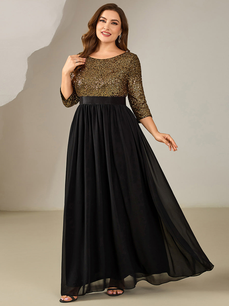 Glitter A-Line Maxi Evening Dress with Chiffon #color_Black & Gold