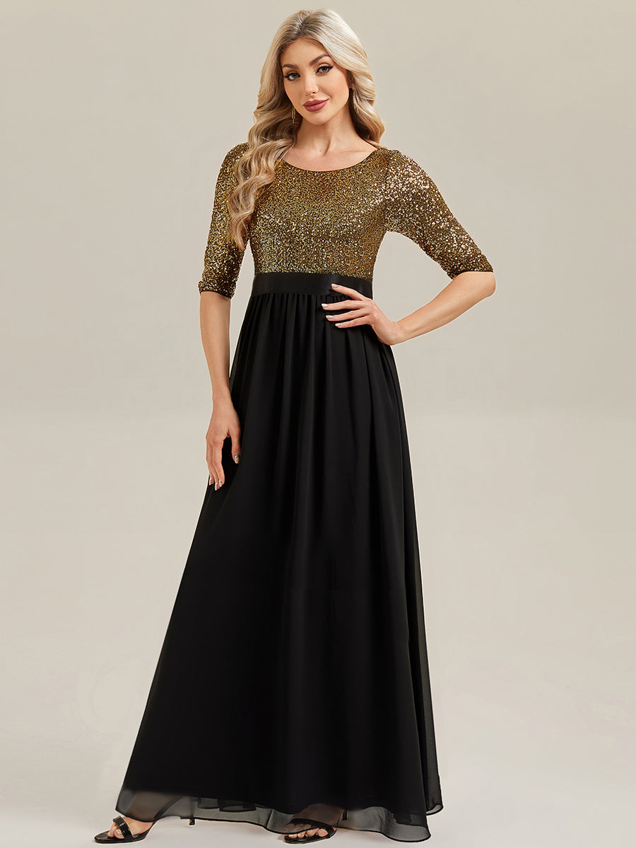 Glitter A-Line Maxi Evening Dress with Chiffon #color_Black & Gold