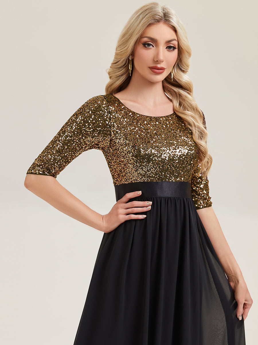 Glitter A-Line Maxi Evening Dress with Chiffon #color_Black & Gold