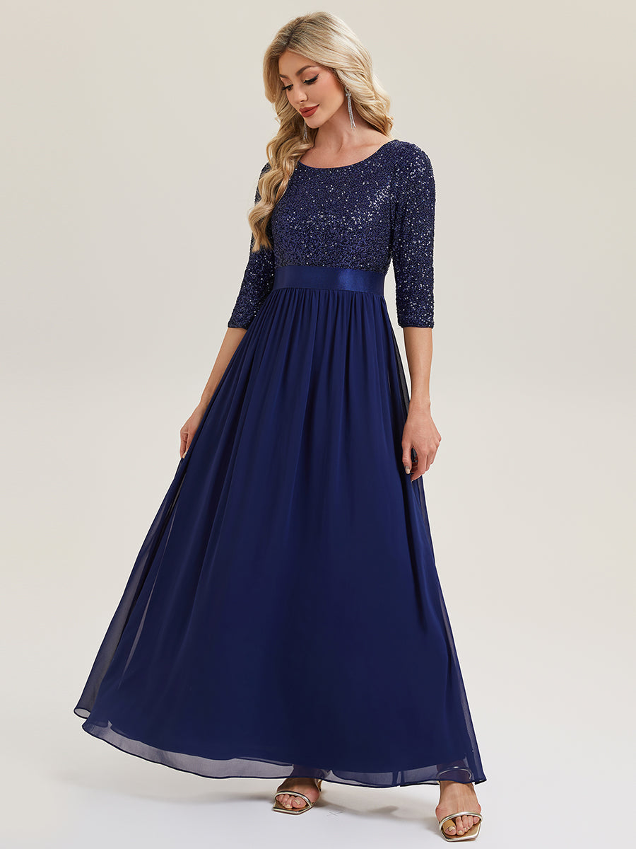 Glitter A-Line Maxi Evening Dress with Chiffon #color_Navy Blue
