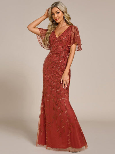 ever DIONE|Gorgeous V Neck Leaf-Sequined Fishtail Party Dress