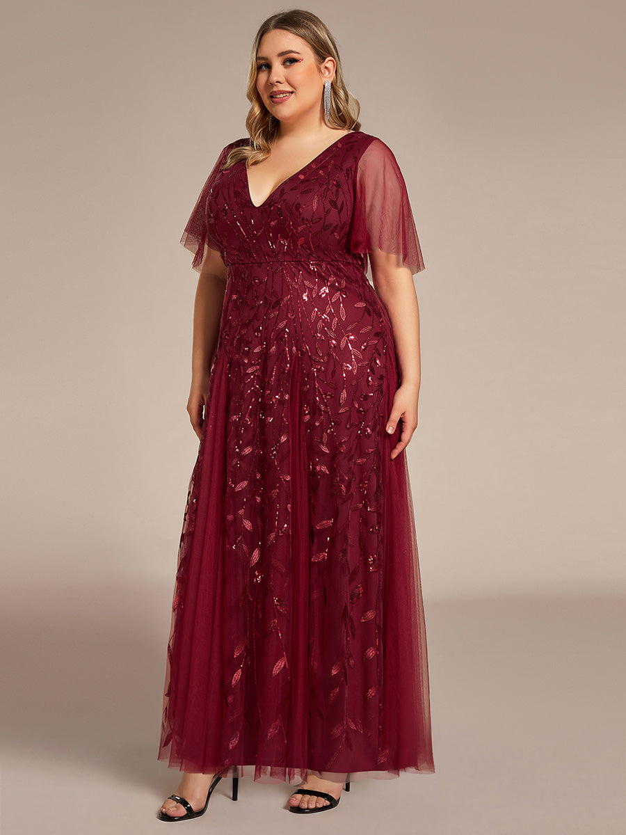 Plus Size Floor Length Formal Evening Gowns for Weddings #color_Burgundy