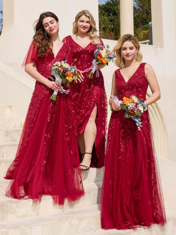 ever ASTRAL|Ruffle Sleeves Leaf Sequin Maxi Bridesmaid Dress Fan Photos 4