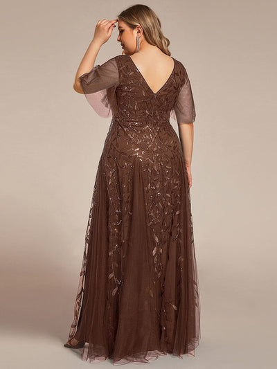 Plus Size Floor Length Formal Evening Gowns for Weddings #color_Brown