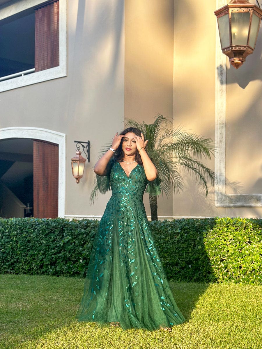 ever ASTRAL|Ruffle Sleeves Leaf Sequin Maxi Bridesmaid Dress Fan Photos 42