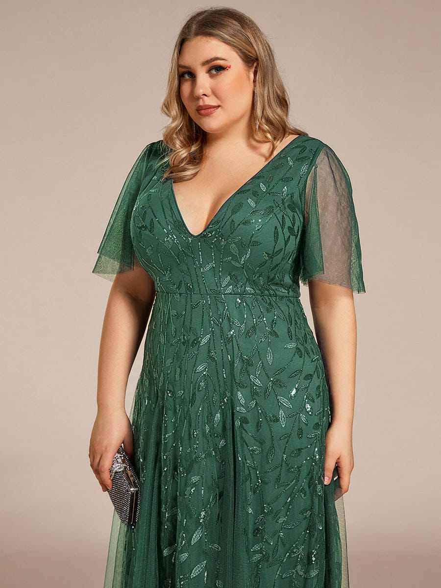 Elegant Ruffle Sleeves Maxi Sequin Mother of the Bride Dress #color_Eucalyptus