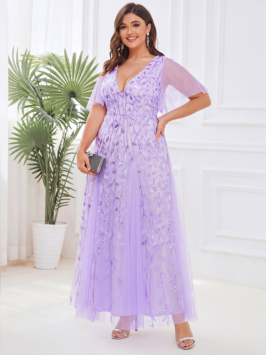 Plus Size Floor Length Formal Evening Gowns for Weddings #color_Lavender