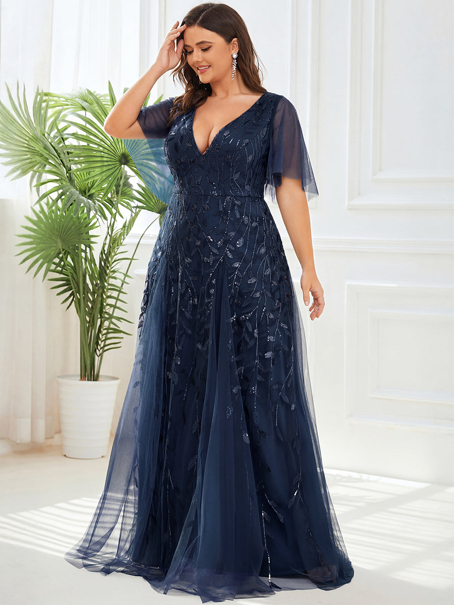 Plus Size Floor Length Formal Evening Gowns for Weddings #color_Navy Blue