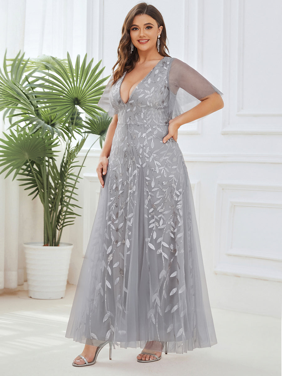 Plus Size Floor Length Formal Evening Gowns for Weddings #color_Silver
