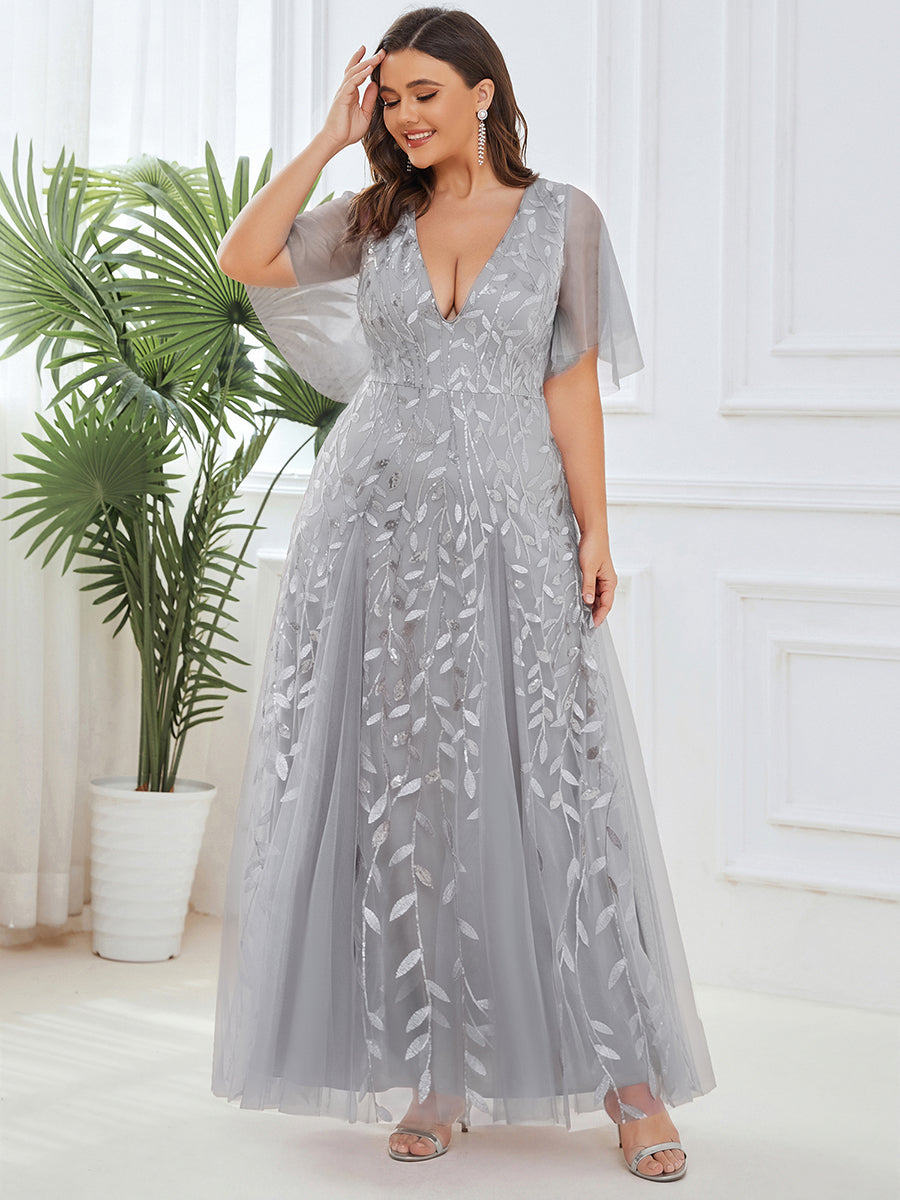 Plus Size Floor Length Formal Evening Gowns for Weddings #color_Silver