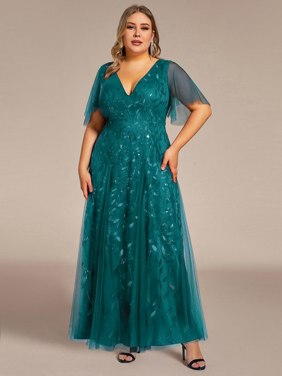 Plus Size Floor Length Formal Evening Gowns for Weddings #color_Teal