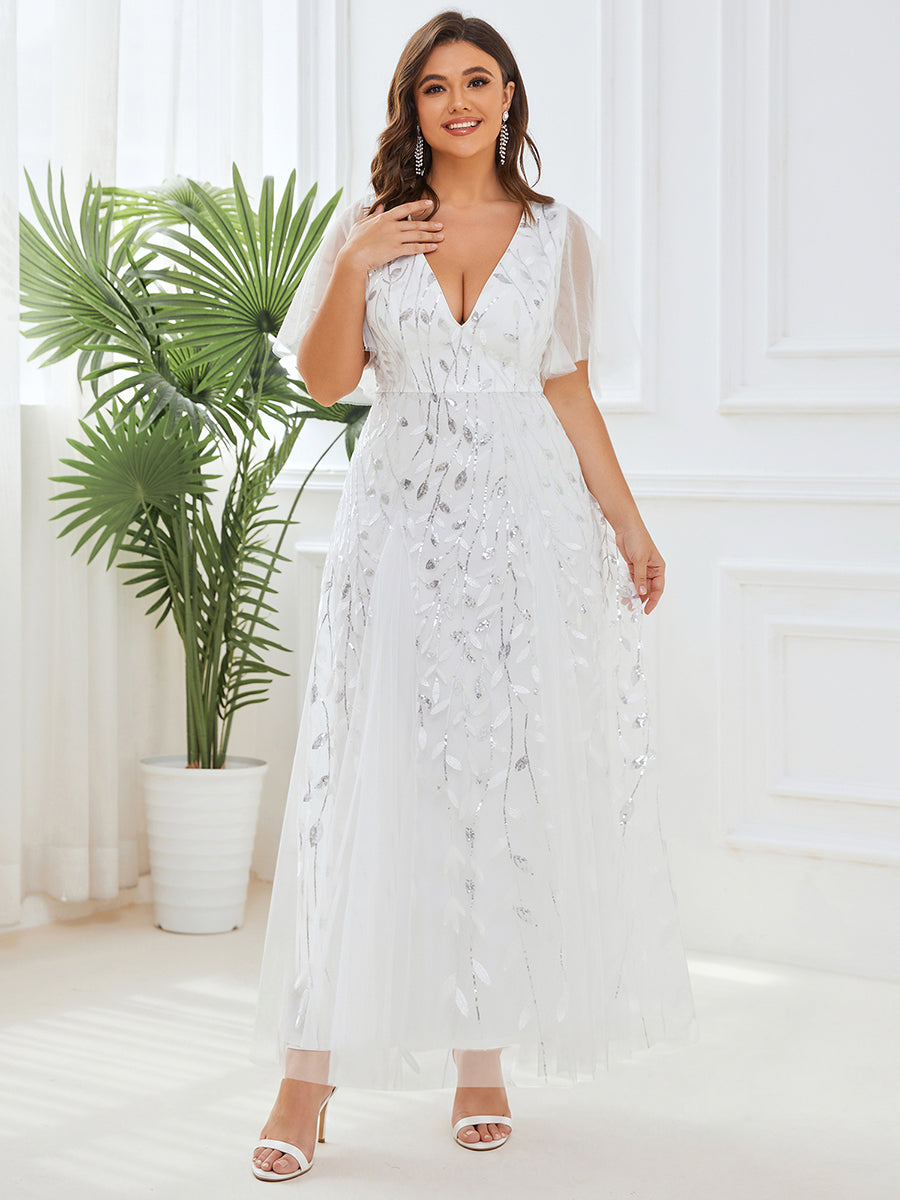 Plus Size Floor Length Formal Evening Gowns for Weddings #color_White