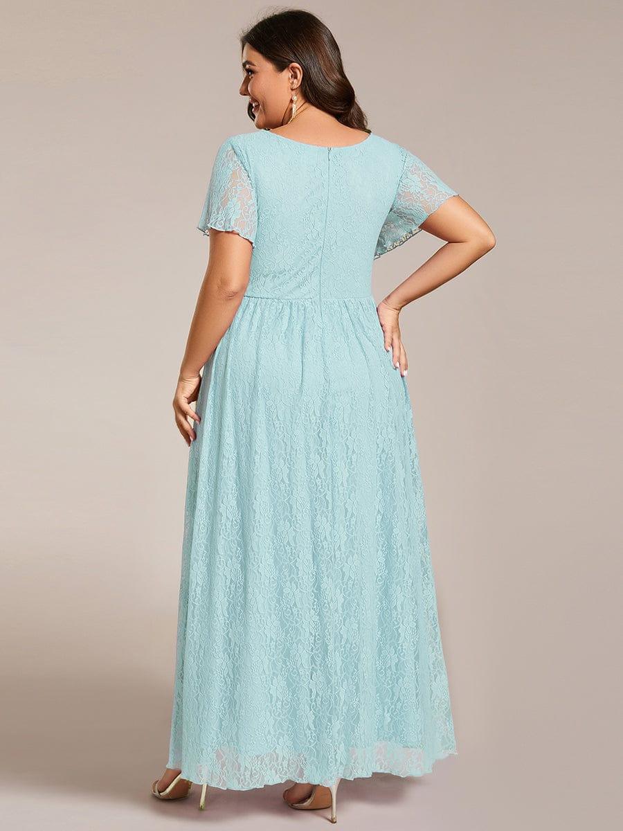 High-Low V-Neck Ruffled Lace Wedding Guest Dress #color_Sky Blue