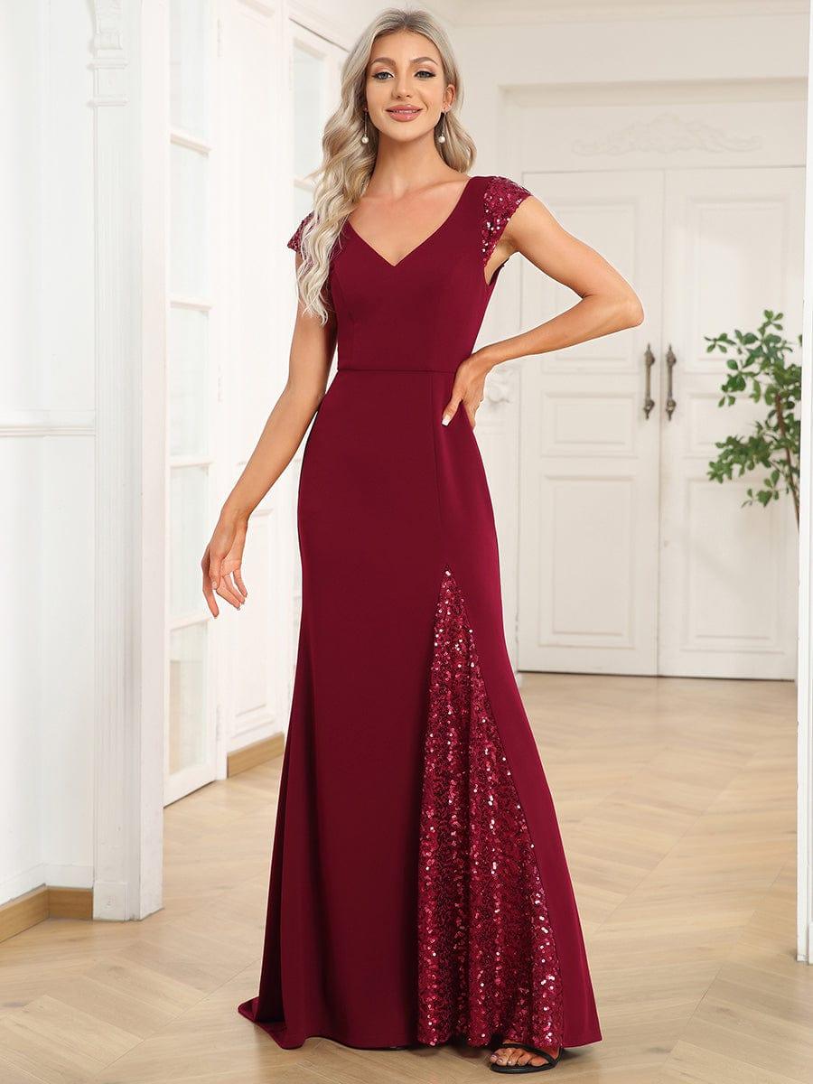 Custom Size Sequin Deep V Trail Sequin Fashion Evening Dress