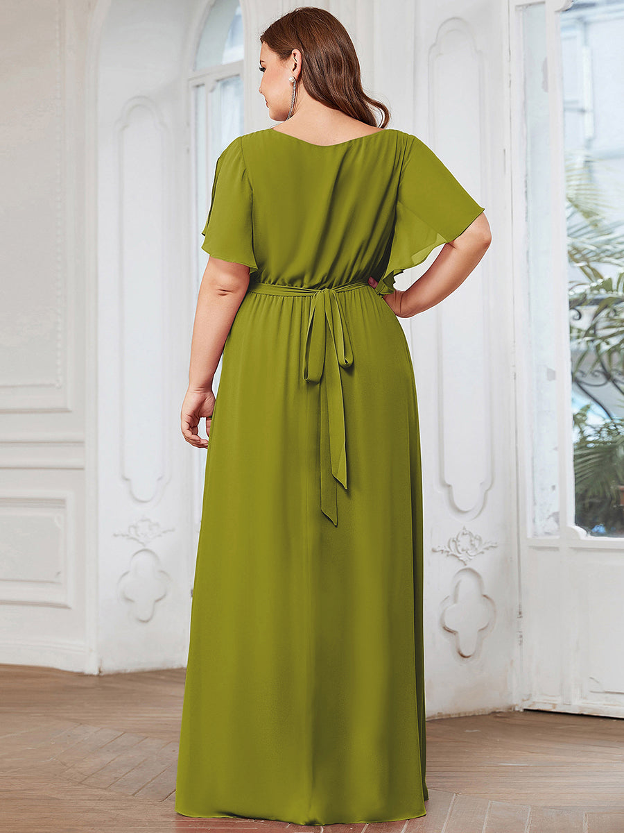 A-Line Pleated Chiffon Tie-Waist Evening Dress #color_Citron