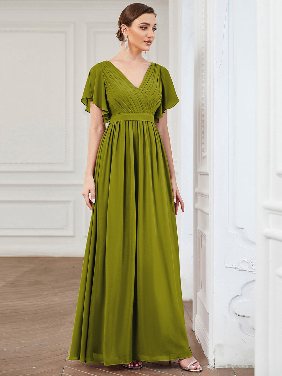 A-Line Pleated Chiffon Tie-Waist Bridesmaid Dress #color_Citron