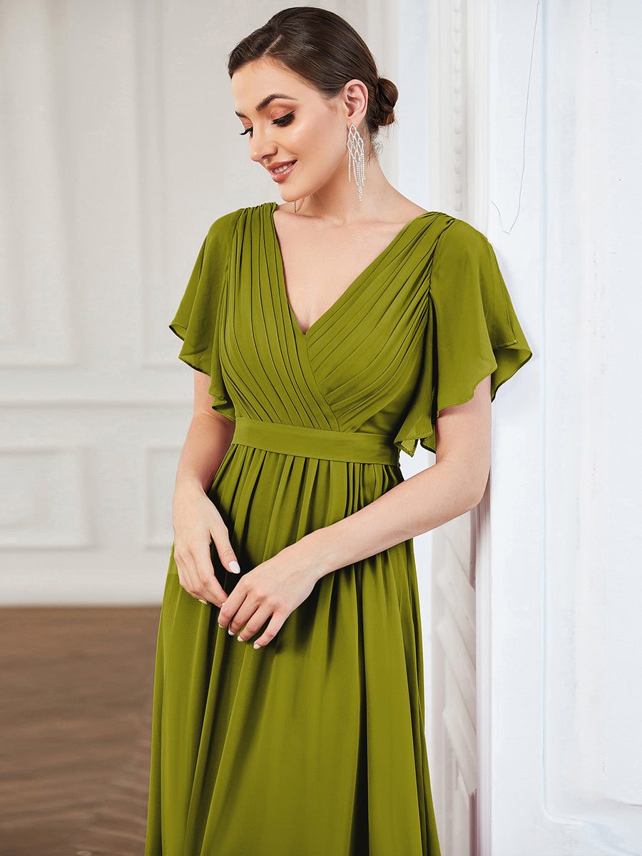 A-Line Pleated Chiffon Tie-Waist Bridesmaid Dress #color_Citron