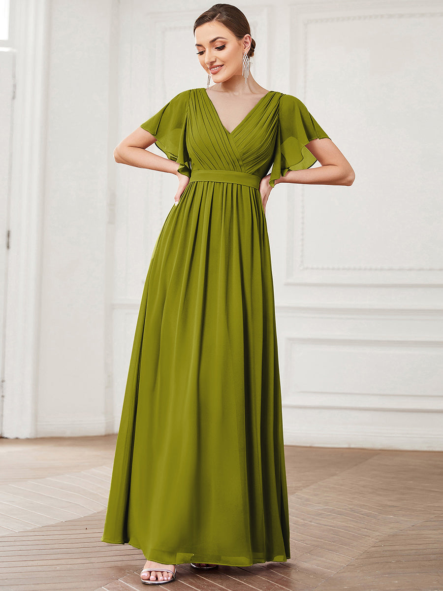 A-Line Pleated Chiffon Tie-Waist Evening Dress #color_Citron
