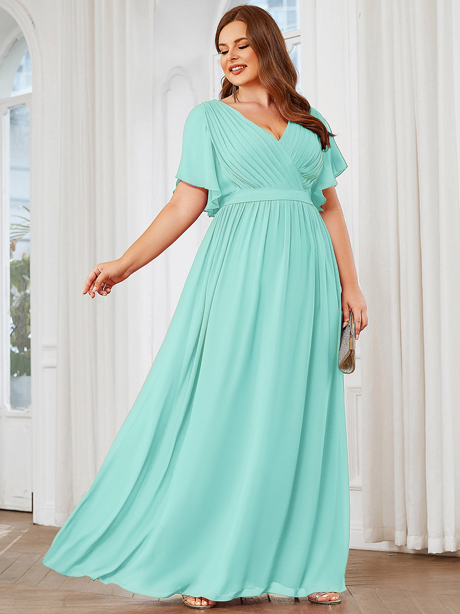 A-Line Pleated Chiffon Tie-Waist Bridesmaid Dress #color_Pastel blue